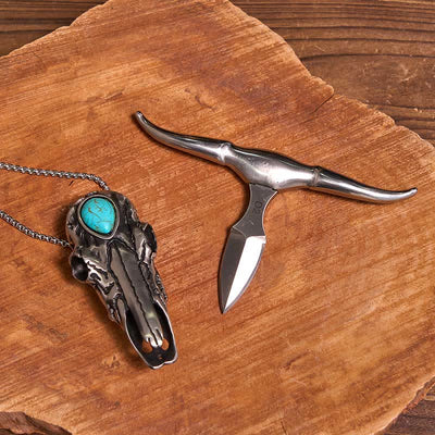 Practical DIY Hidden Knife Buckle Turquoise Longhorn Bull Pendant Bundle Set (Pre-Sale)