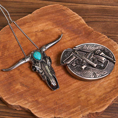 Practical DIY Hidden Knife Buckle Turquoise Longhorn Bull Pendant Bundle Set (Pre-Sale)