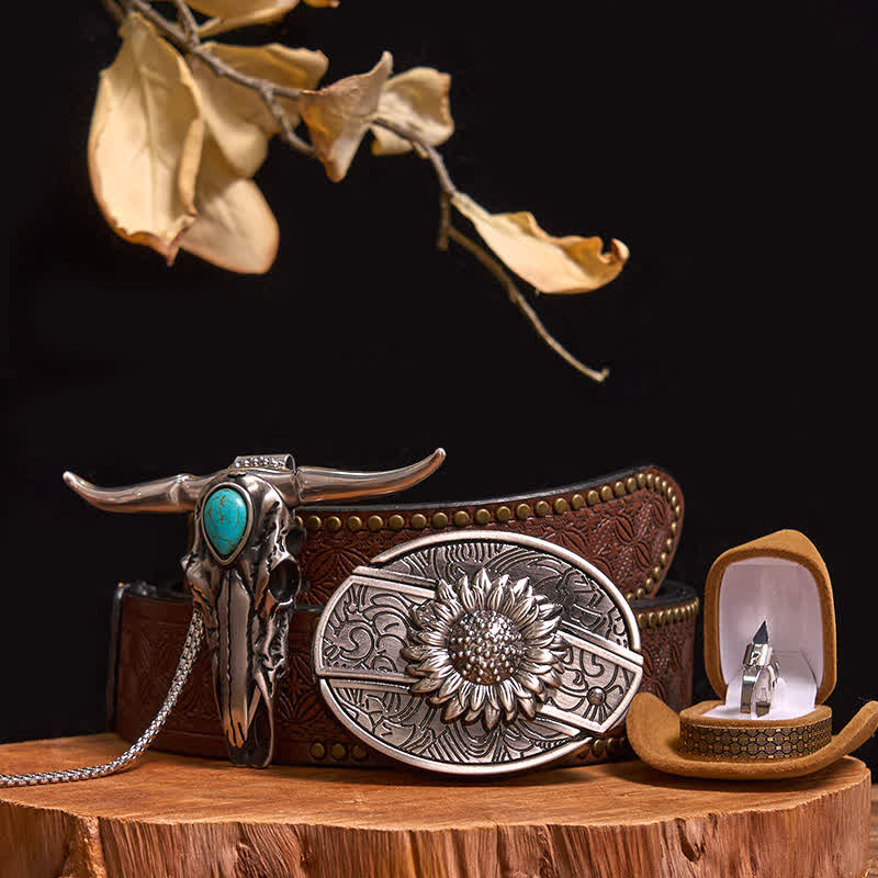 DIY Hidden Knife Belt Buckle Turquoise Bull Pendant Knife Ring Bundle Set (Pre-Sale)