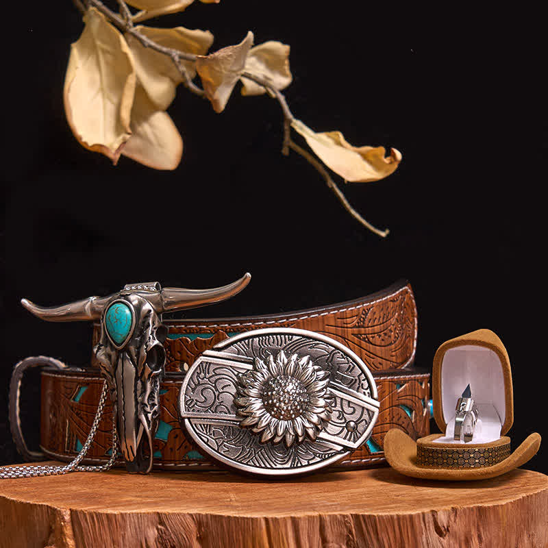 DIY Hidden Knife Belt Buckle Turquoise Bull Pendant Knife Ring Bundle Set (Pre-Sale)