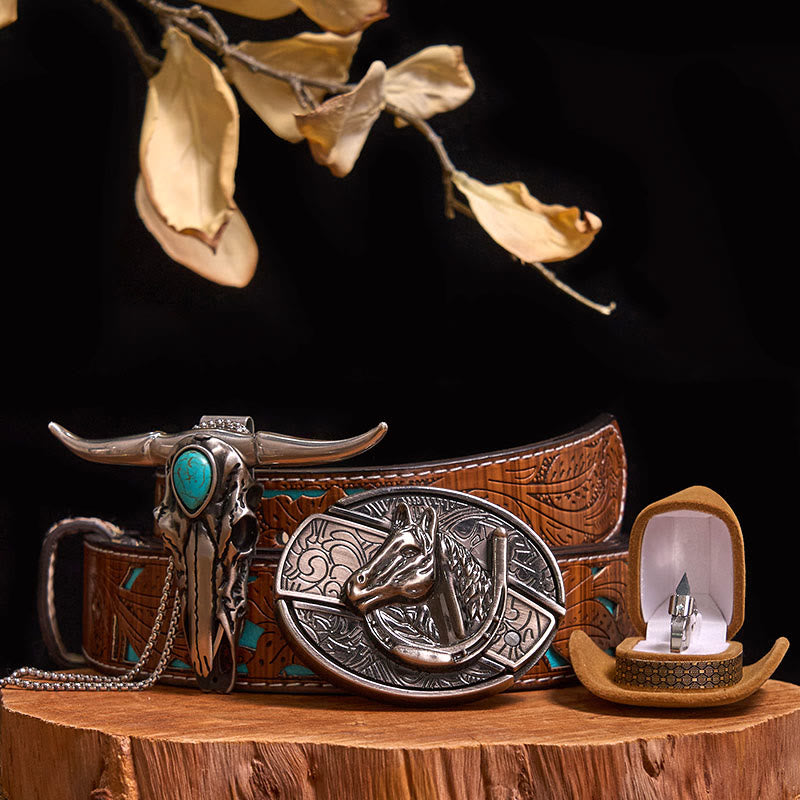 DIY Hidden Knife Belt Buckle Turquoise Bull Pendant Knife Ring Bundle Set (Pre-Sale)