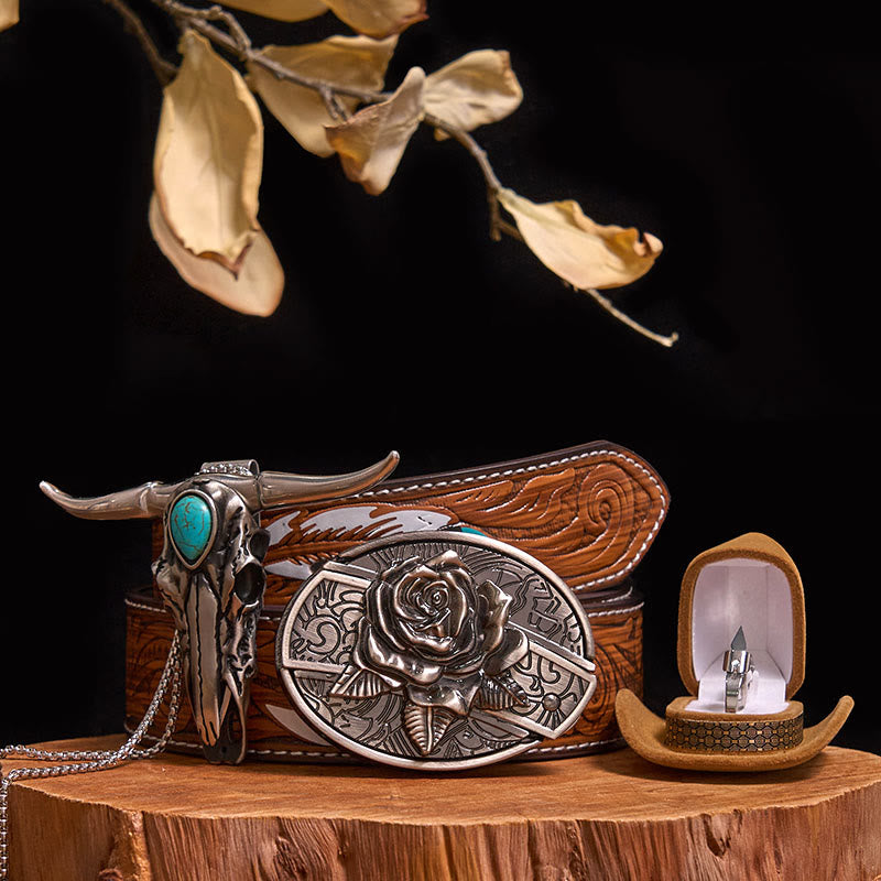 DIY Hidden Knife Belt Buckle Turquoise Bull Pendant Knife Ring Bundle Set (Pre-Sale)