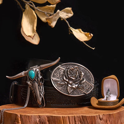 DIY Hidden Knife Belt Buckle Turquoise Bull Pendant Knife Ring Bundle Set (Pre-Sale)