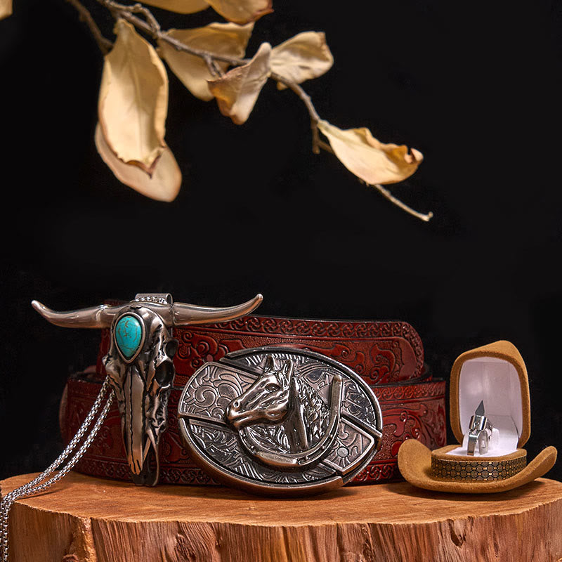 DIY Hidden Knife Belt Buckle Turquoise Bull Pendant Knife Ring Bundle Set (Pre-Sale)