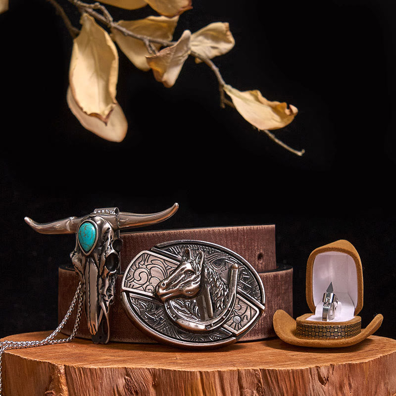 DIY Hidden Knife Belt Buckle Turquoise Bull Pendant Knife Ring Bundle Set (Pre-Sale)