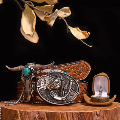 DIY Hidden Knife Belt Buckle Turquoise Bull Pendant Knife Ring Bundle Set (Pre-Sale)