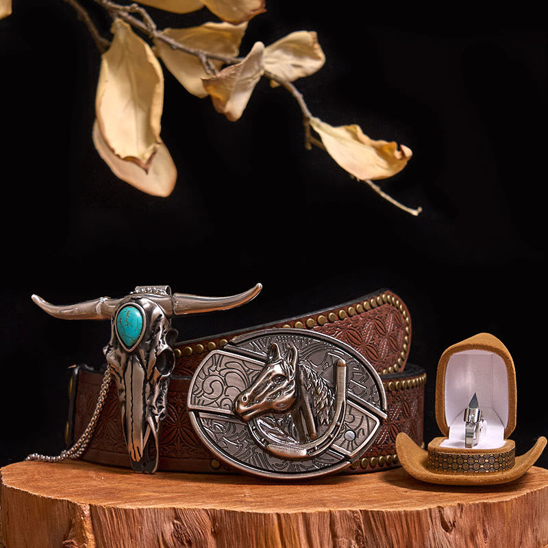 DIY Hidden Knife Belt Buckle Turquoise Bull Pendant Knife Ring Bundle Set (Pre-Sale)