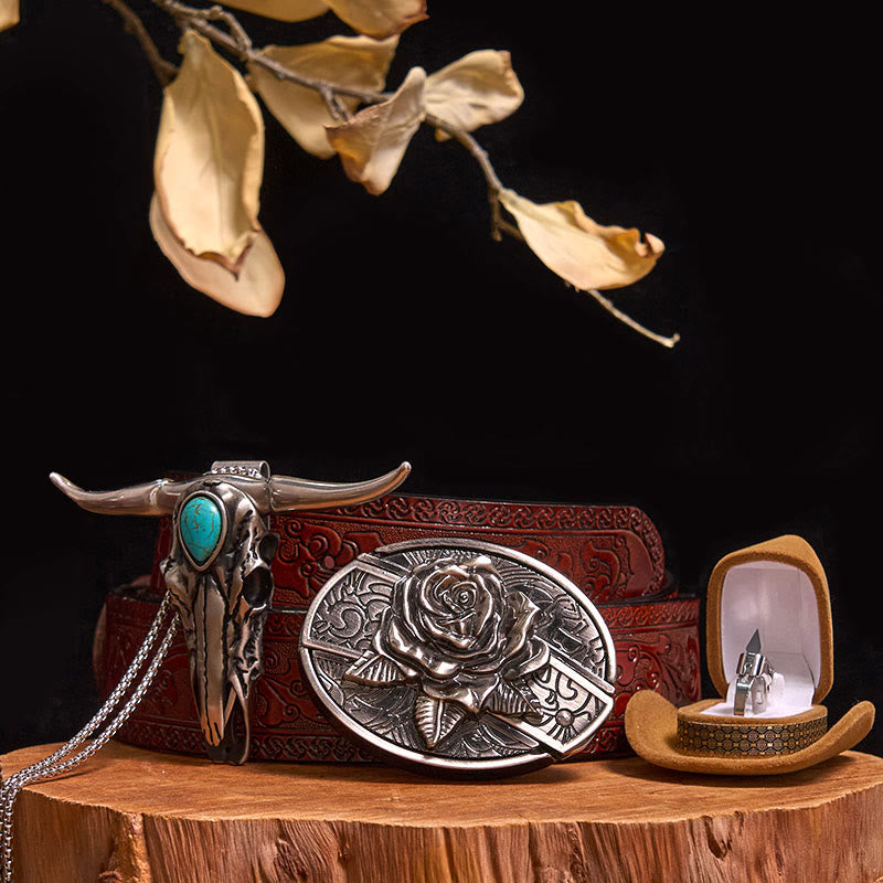 DIY Hidden Knife Belt Buckle Turquoise Bull Pendant Knife Ring Bundle Set (Pre-Sale)