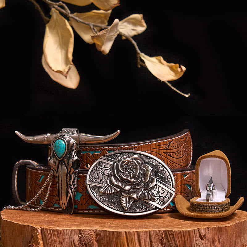 DIY Hidden Knife Belt Buckle Turquoise Bull Pendant Knife Ring Bundle Set (Pre-Sale)