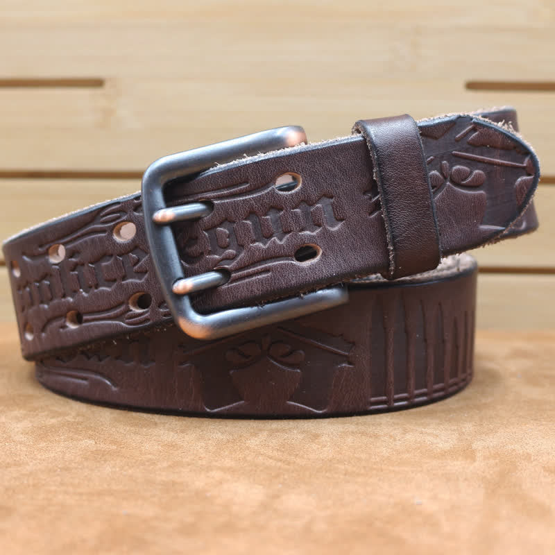 English Letter Gun Bullet Embossment Leather Belt