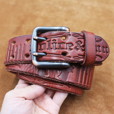 English Letter Gun Bullet Embossment Leather Belt