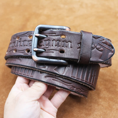 English Letter Gun Bullet Embossment Leather Belt