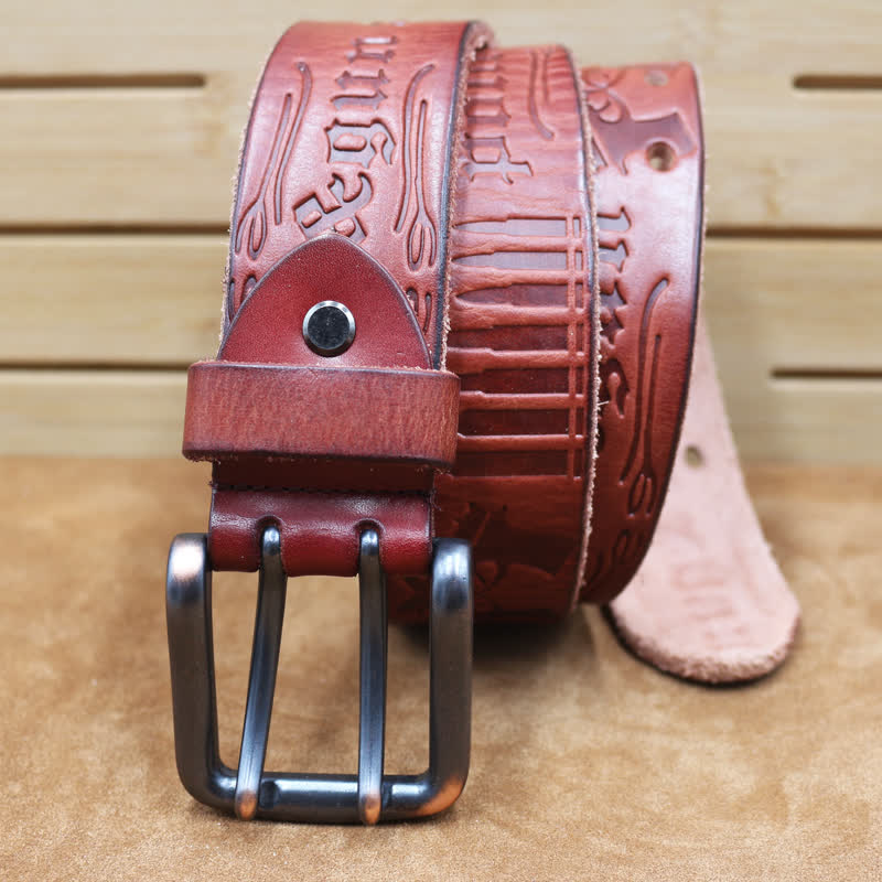 English Letter Gun Bullet Embossment Leather Belt