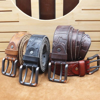 English Letter Gun Bullet Embossment Leather Belt