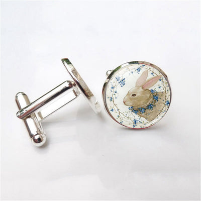 Men's 1 Pair Bunny Time Gem Button Covers Set Cufflinks