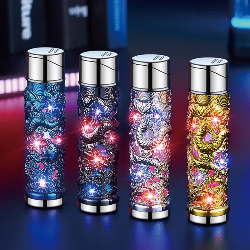 Dragon Creative LED Flash Cylindrical Refillable Butane Lighter