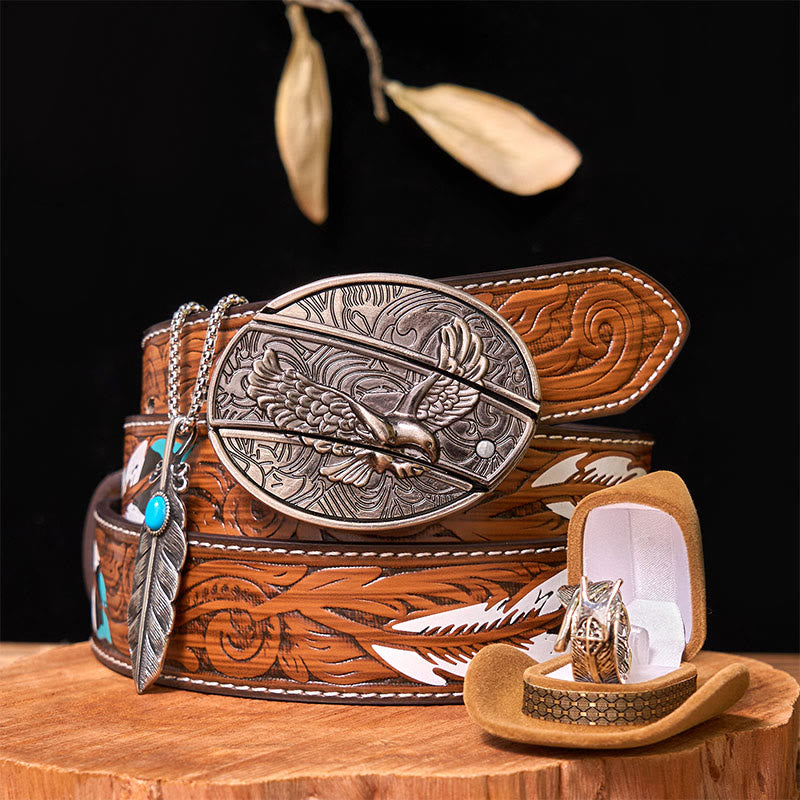 Eagle DIY Hidden Knife Belt Buckle With Feather Ring Bundle Set