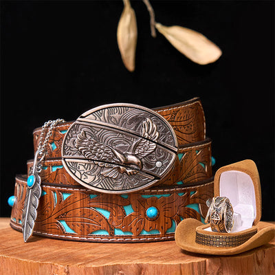 Eagle DIY Hidden Knife Belt Buckle With Feather Ring Bundle Set