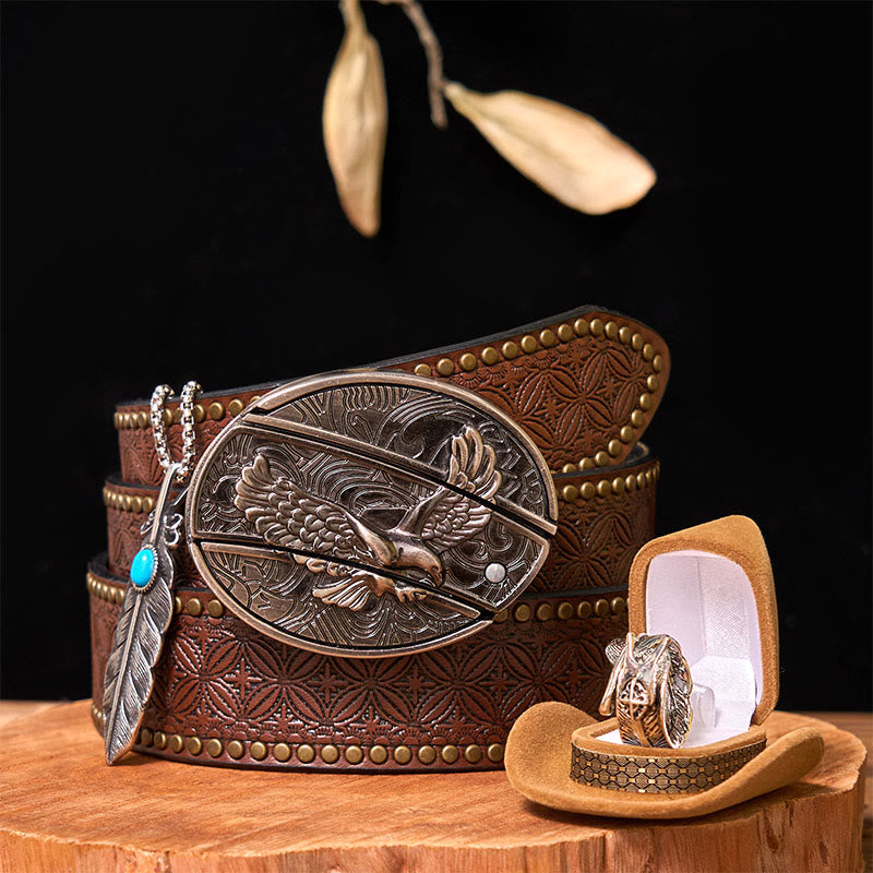 Eagle DIY Hidden Knife Belt Buckle With Feather Ring Bundle Set