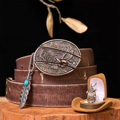 Eagle DIY Hidden Knife Belt Buckle With Feather Ring Bundle Set