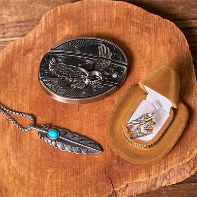 Eagle DIY Hidden Knife Belt Buckle With Feather Ring Bundle Set