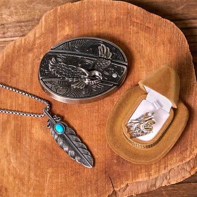 Eagle DIY Hidden Knife Belt Buckle With Feather Ring Bundle Set