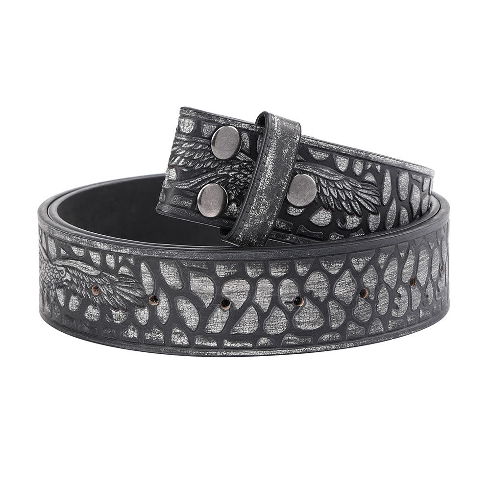 Men's Black Crocodile Print Pattern Eagle DIY Leather Belt