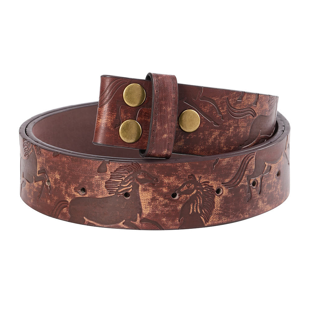 Men's Brown Horse Pattern DIY Leather Belt