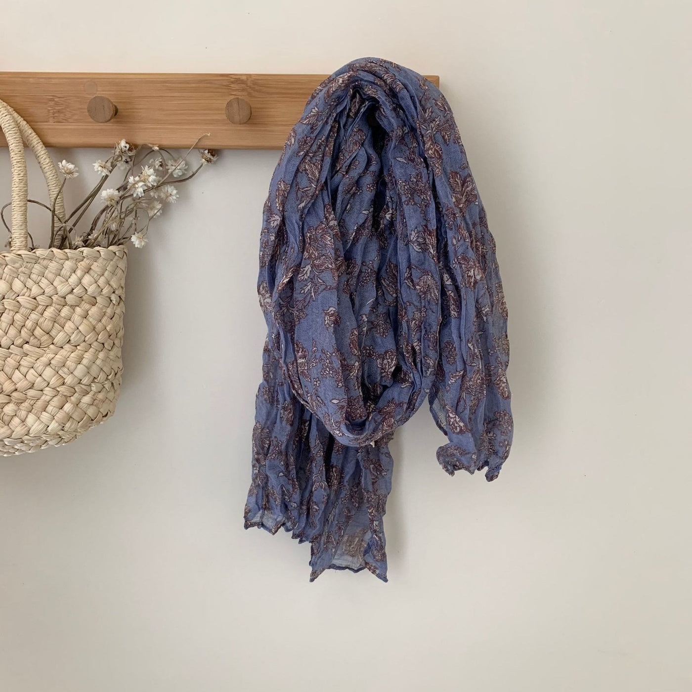 Vintage Pleated Printed Cotton And Linen Thin Scarf