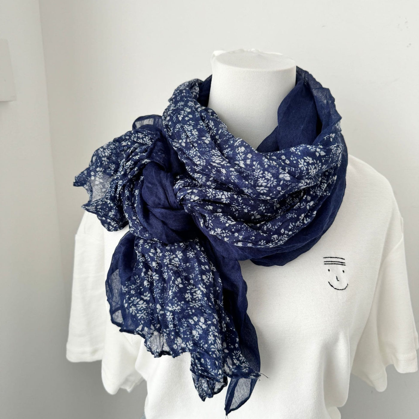 Vintage Pleated Printed Cotton And Linen Thin Scarf