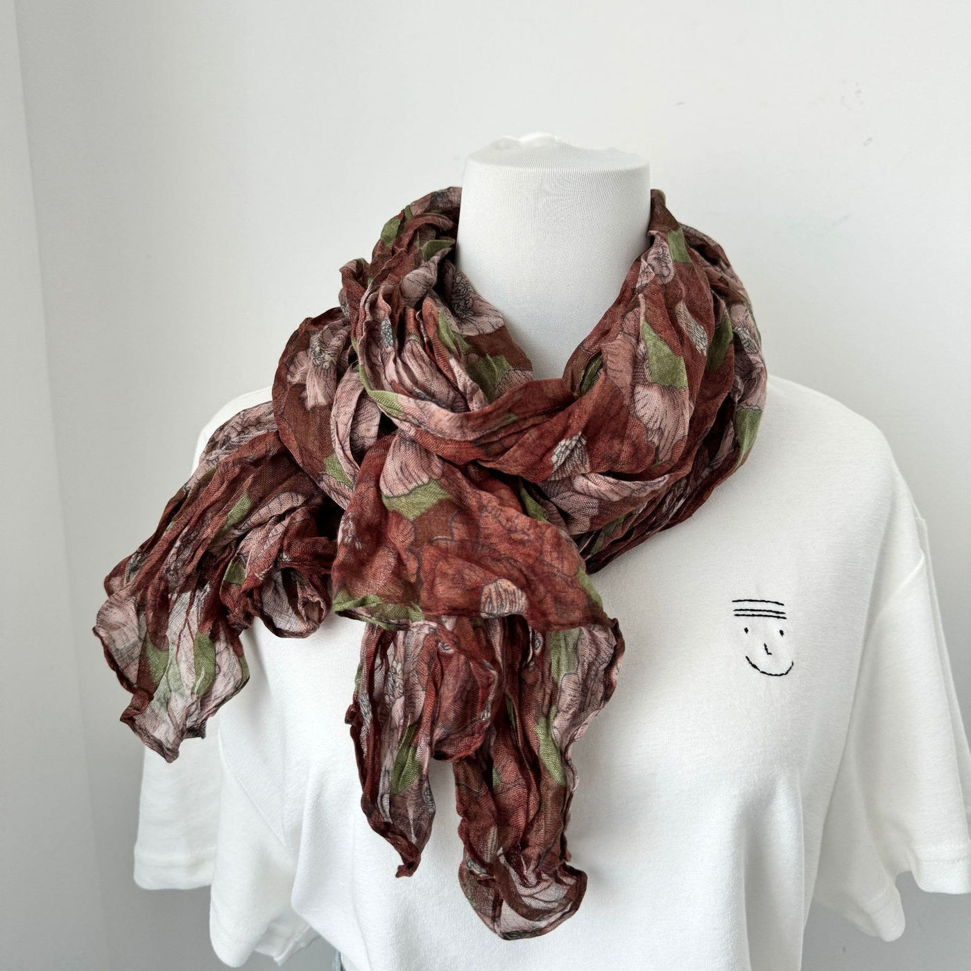 Vintage Pleated Printed Cotton And Linen Thin Scarf