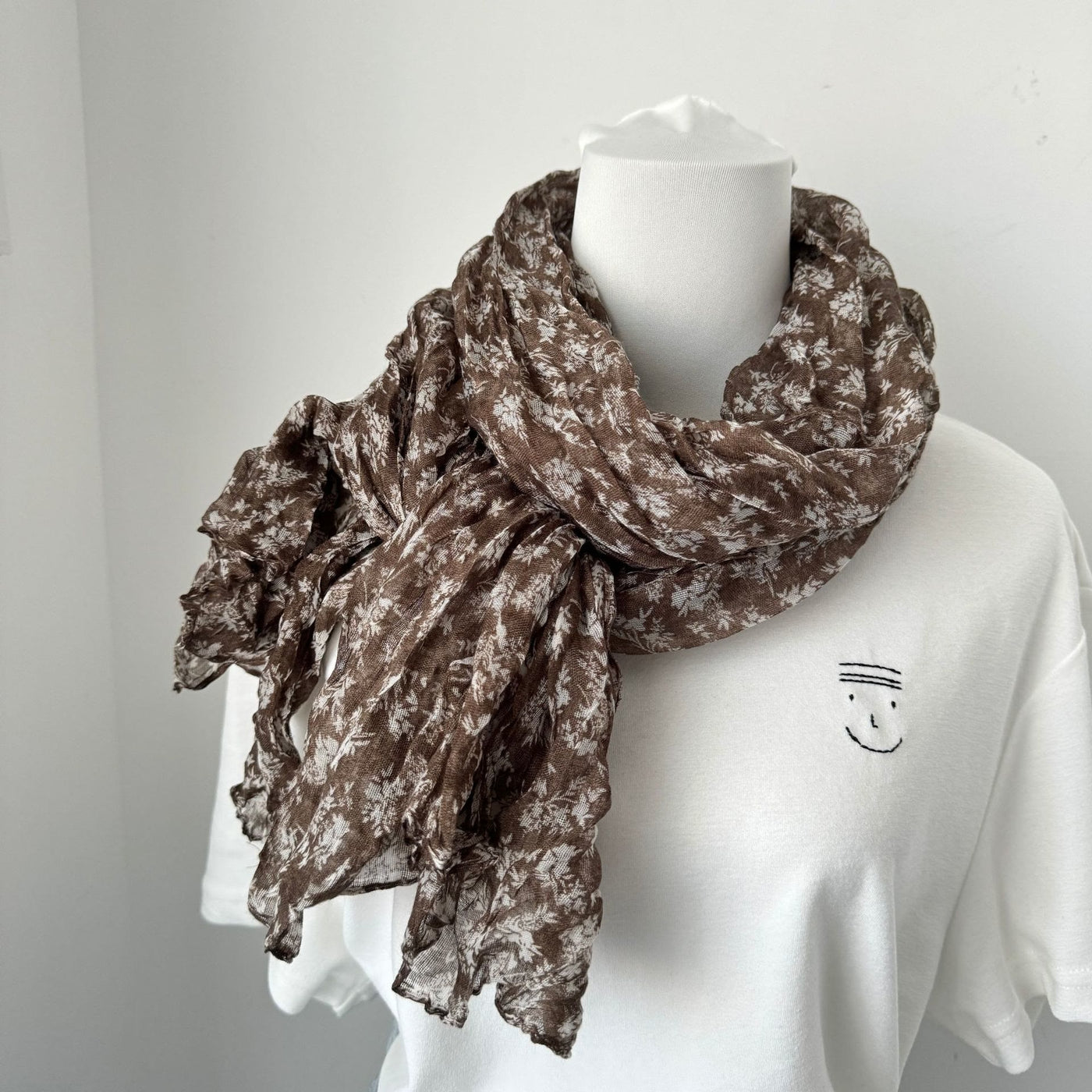 Vintage Pleated Printed Cotton And Linen Thin Scarf