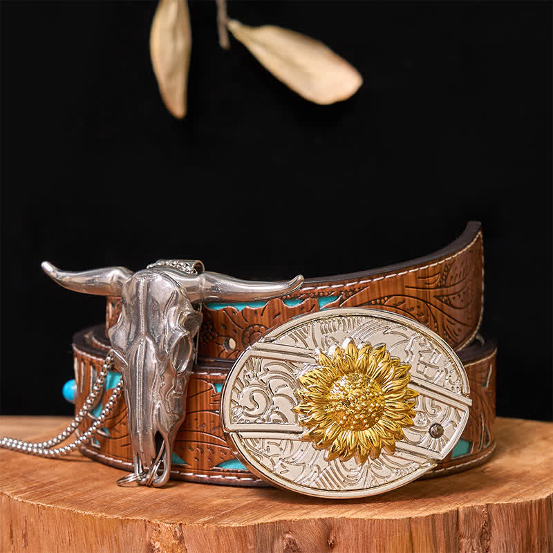 Gold & Silver DIY Hidden Knife Belt Buckle Longhorn Bull Pendant Bundle Set