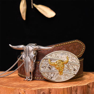 Gold & Silver DIY Hidden Knife Belt Buckle Longhorn Bull Pendant Bundle Set