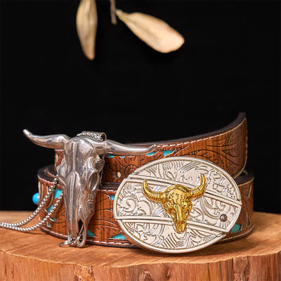 Gold & Silver DIY Hidden Knife Belt Buckle Longhorn Bull Pendant Bundle Set