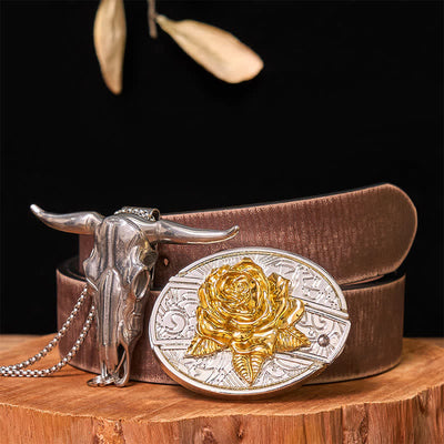 Gold & Silver DIY Hidden Knife Belt Buckle Longhorn Bull Pendant Bundle Set