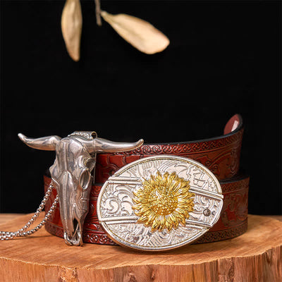 Gold & Silver DIY Hidden Knife Belt Buckle Longhorn Bull Pendant Bundle Set