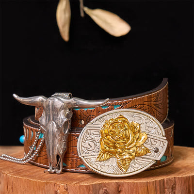 Gold & Silver DIY Hidden Knife Belt Buckle Longhorn Bull Pendant Bundle Set