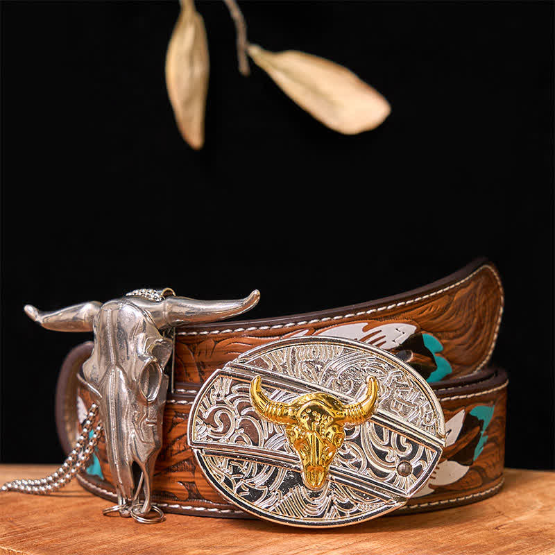 Gold & Silver DIY Hidden Knife Belt Buckle Longhorn Bull Pendant Bundle Set