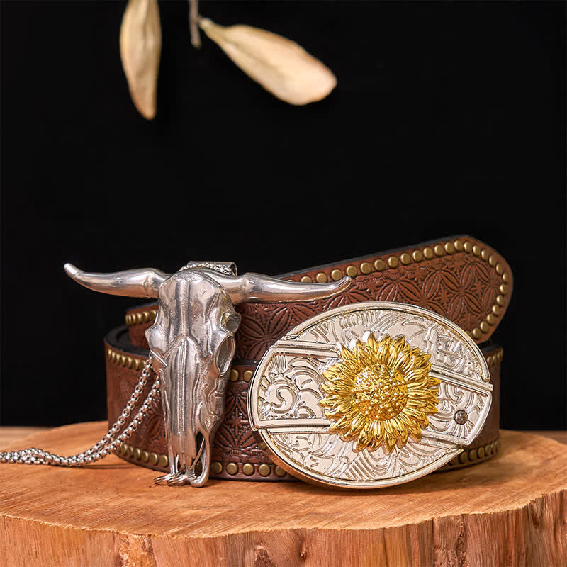 Gold & Silver DIY Hidden Knife Belt Buckle Longhorn Bull Pendant Bundle Set