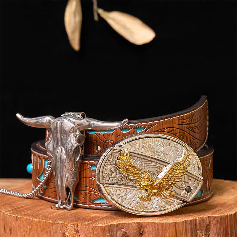 Gold & Silver DIY Hidden Knife Belt Buckle Longhorn Bull Pendant Bundle Set