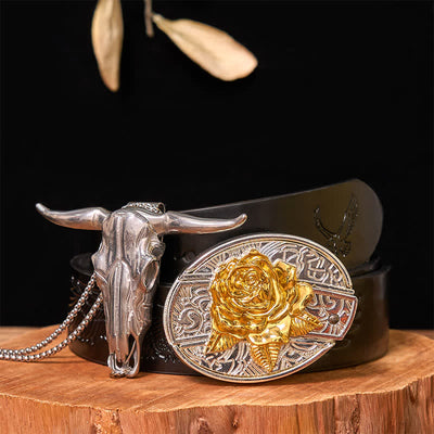 Gold & Silver DIY Hidden Knife Belt Buckle Longhorn Bull Pendant Bundle Set