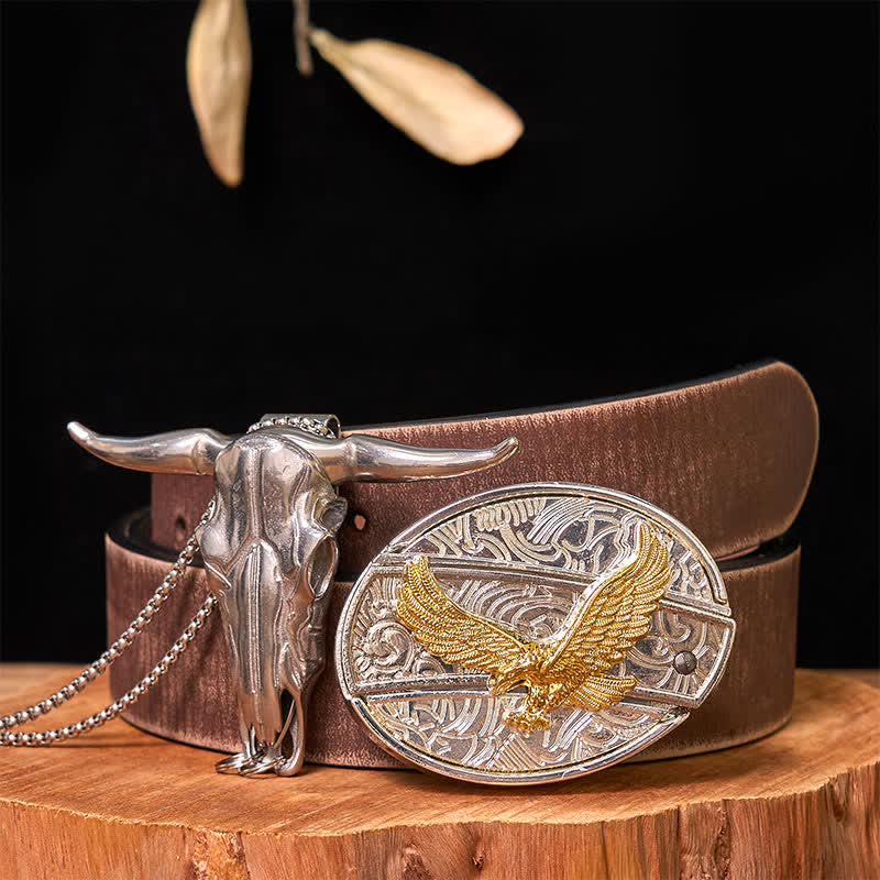 Gold & Silver DIY Hidden Knife Belt Buckle Longhorn Bull Pendant Bundle Set