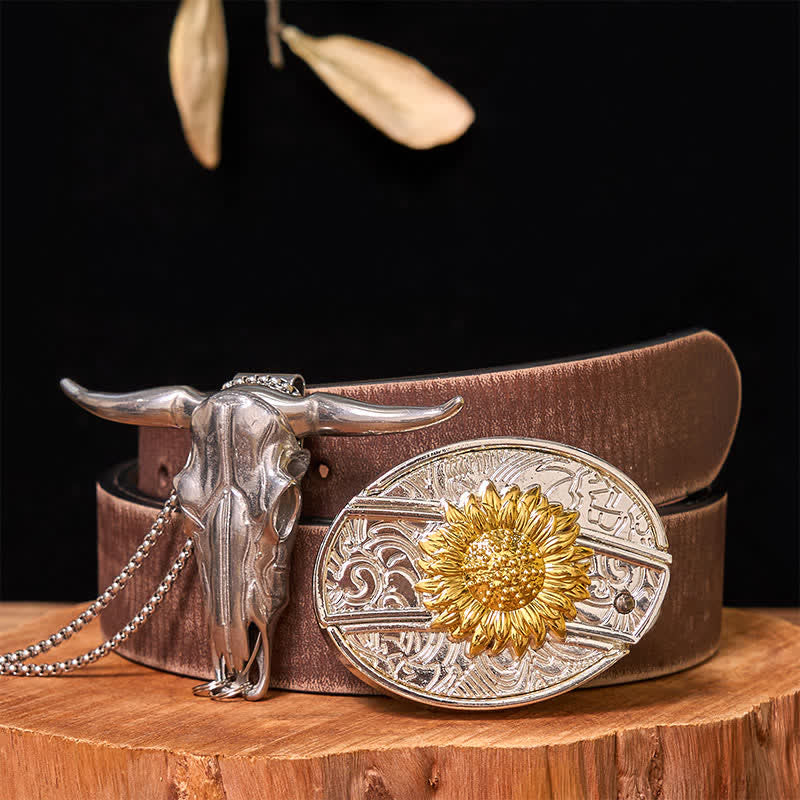 Gold & Silver DIY Hidden Knife Belt Buckle Longhorn Bull Pendant Bundle Set