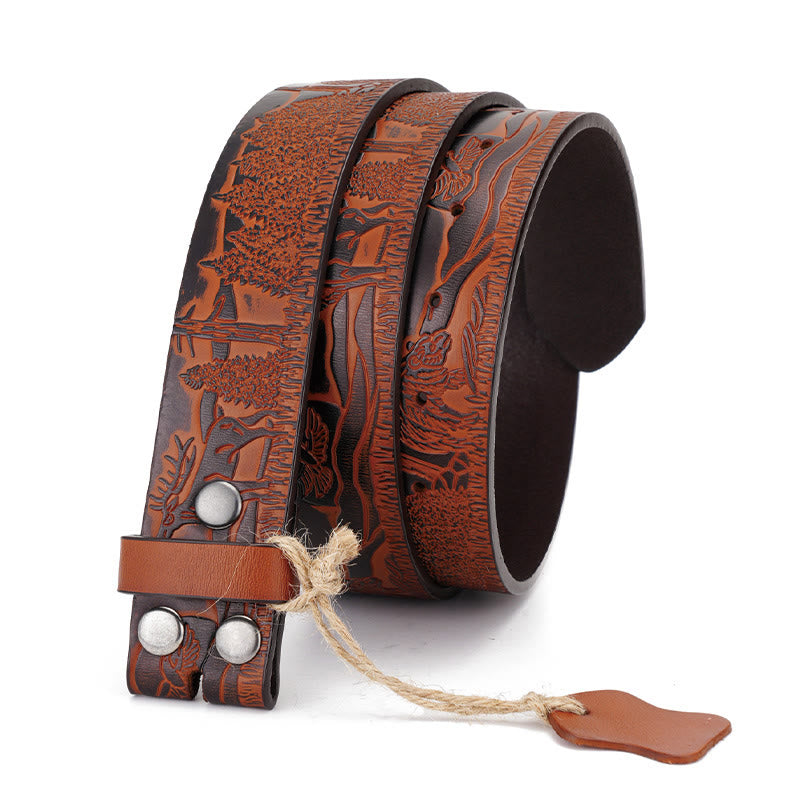 Men's Vintage Brown Elk Pattern DIY Leather Belt