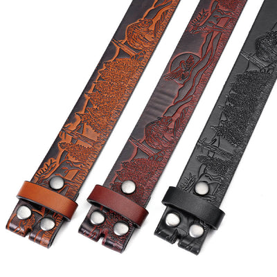 Men's Vintage Brown Elk Pattern DIY Leather Belt