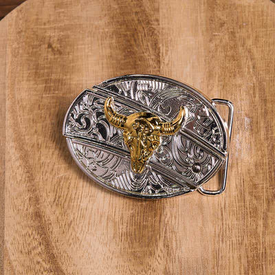 Gold & Silver DIY Hidden Knife Belt Buckle Longhorn Bull Pendant Bundle Set