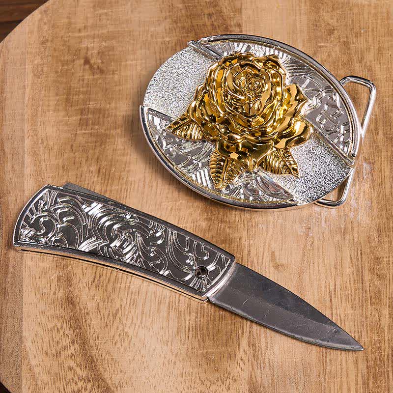 Gold & Silver DIY Hidden Knife Belt Buckle Longhorn Bull Pendant Bundle Set