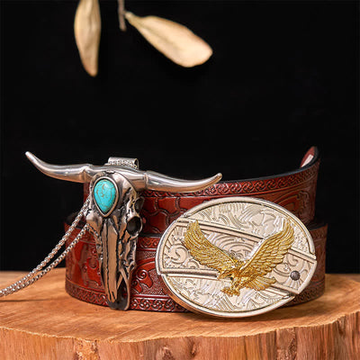 Gold & Silver DIY Hidden Knife Belt Buckle Turquoise Longhorn Pendant Bundle Set