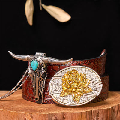 Gold & Silver DIY Hidden Knife Belt Buckle Turquoise Longhorn Pendant Bundle Set